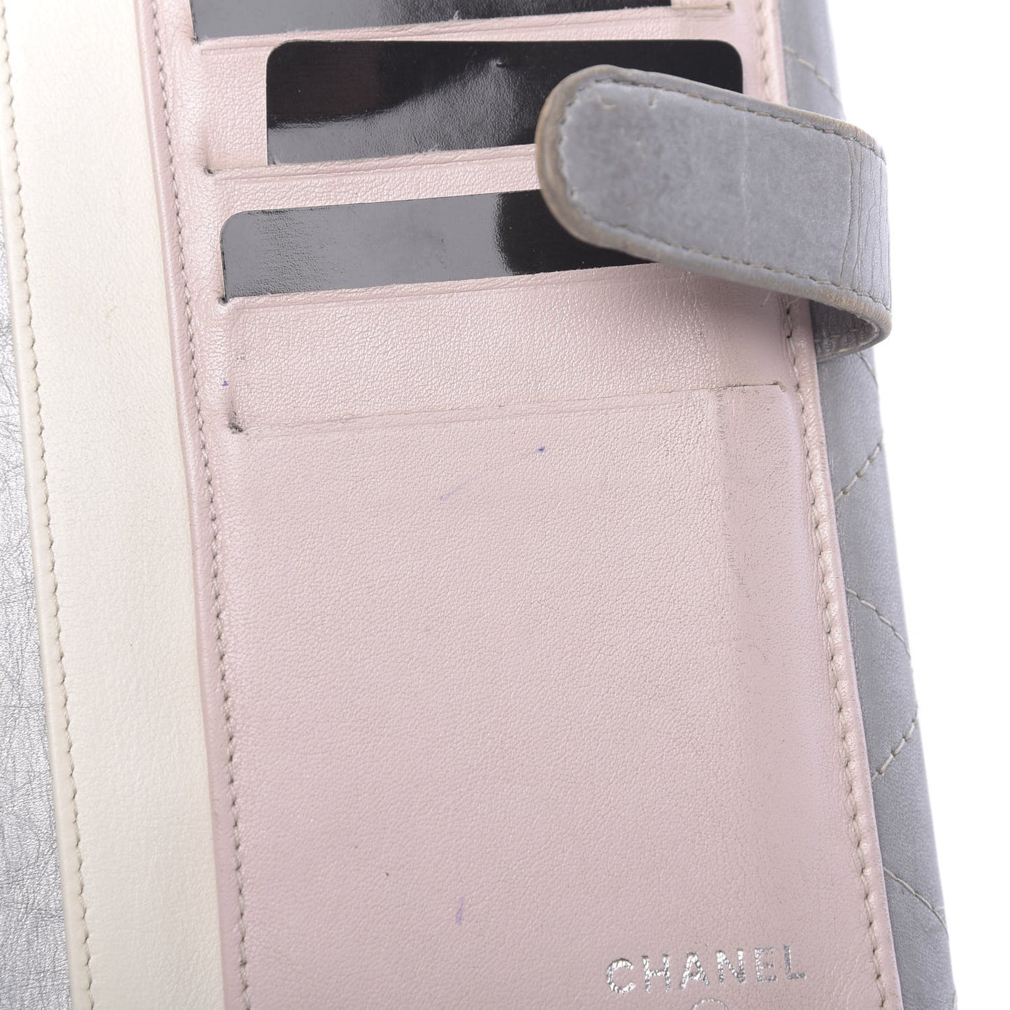 Aged Metallic Calfskin Large Palette Flap Wallet Silver