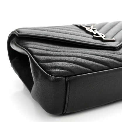 Saint Laurent Sheepskin Matelasse Chevron Monogram Medium College Bag Black 10 of 11