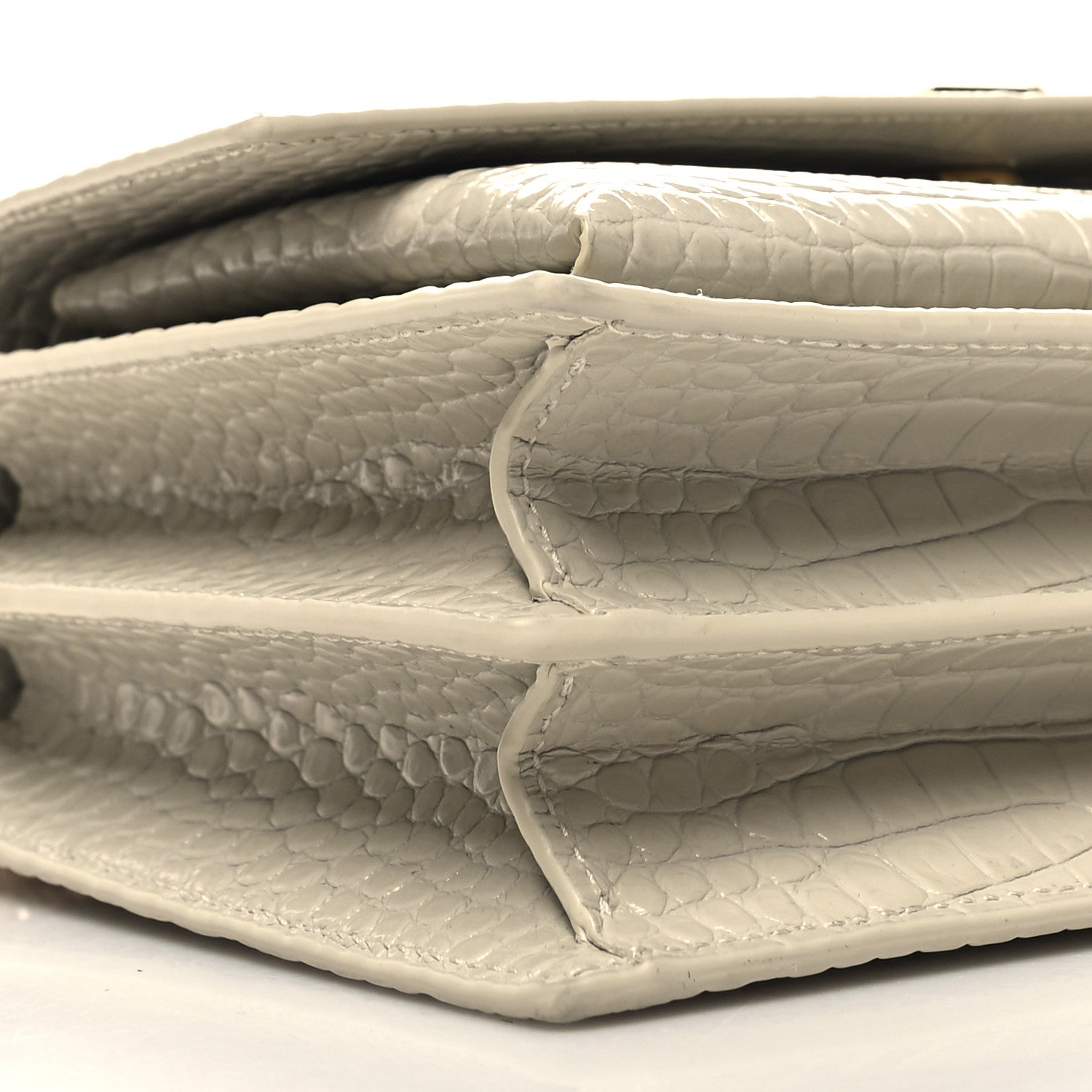 Saint Laurent Calfskin Crocodile Embossed Medium Monogram Sunset Blanc Vintage 10 of 12