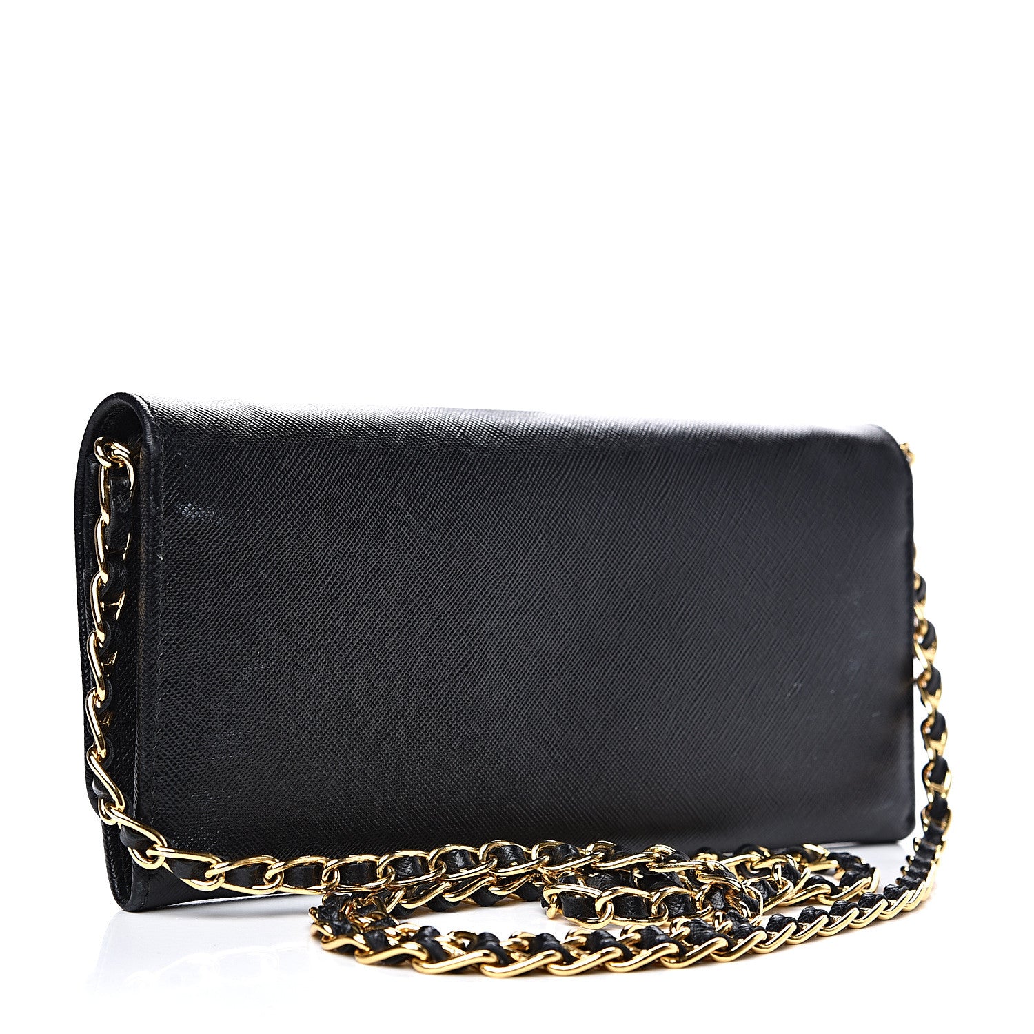 Prada Saffiano Metal Oro Chain Wallet Black 2 of 11