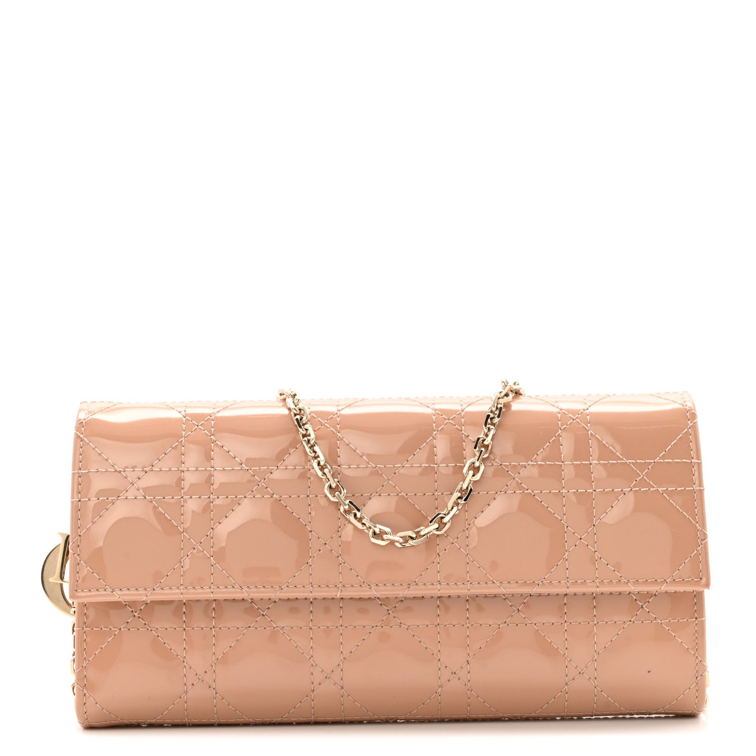 Christian Dior Patent Cannage Lady Dior Rendezvous Wallet On Chain Rose De Vents 1 of 14