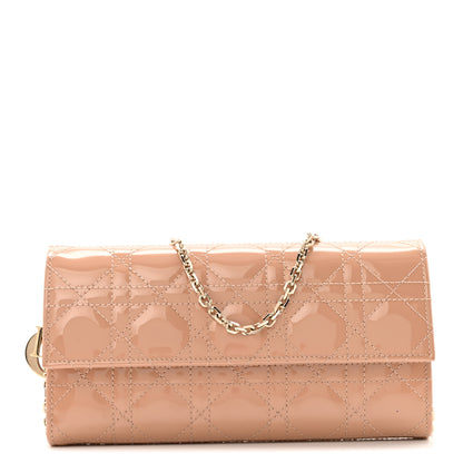 Christian Dior Patent Cannage Lady Dior Rendezvous Wallet On Chain Rose De Vents 1 of 14