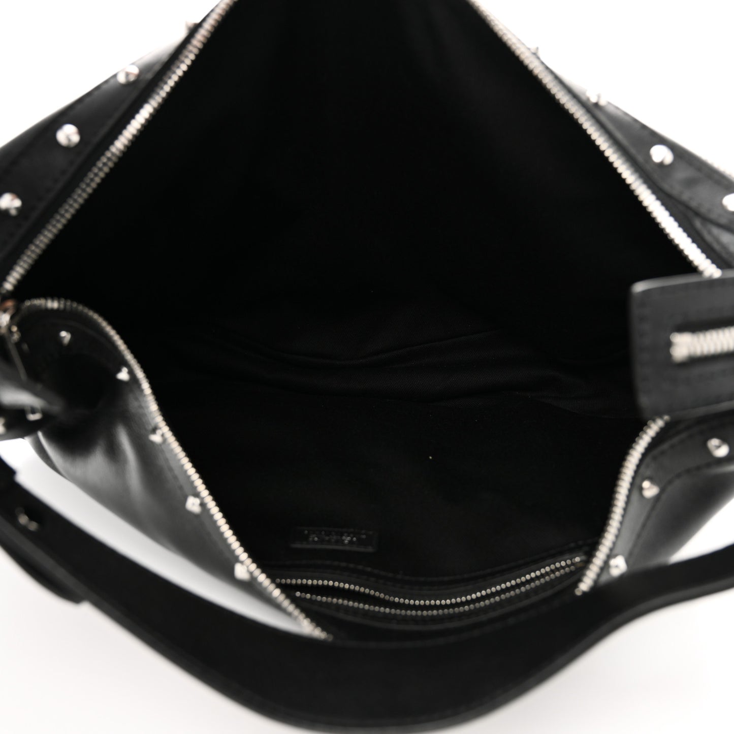 Calfskin Studded Medium Repeat Zip Hobo Black