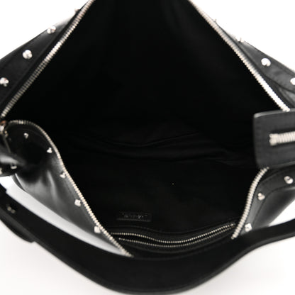 Versace Calfskin Studded Medium Repeat Zip Hobo Black 5 of 9