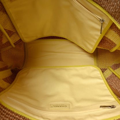 Chanel Mixed Fibers Large Shopping Bag Yellow Brown 5 of 10