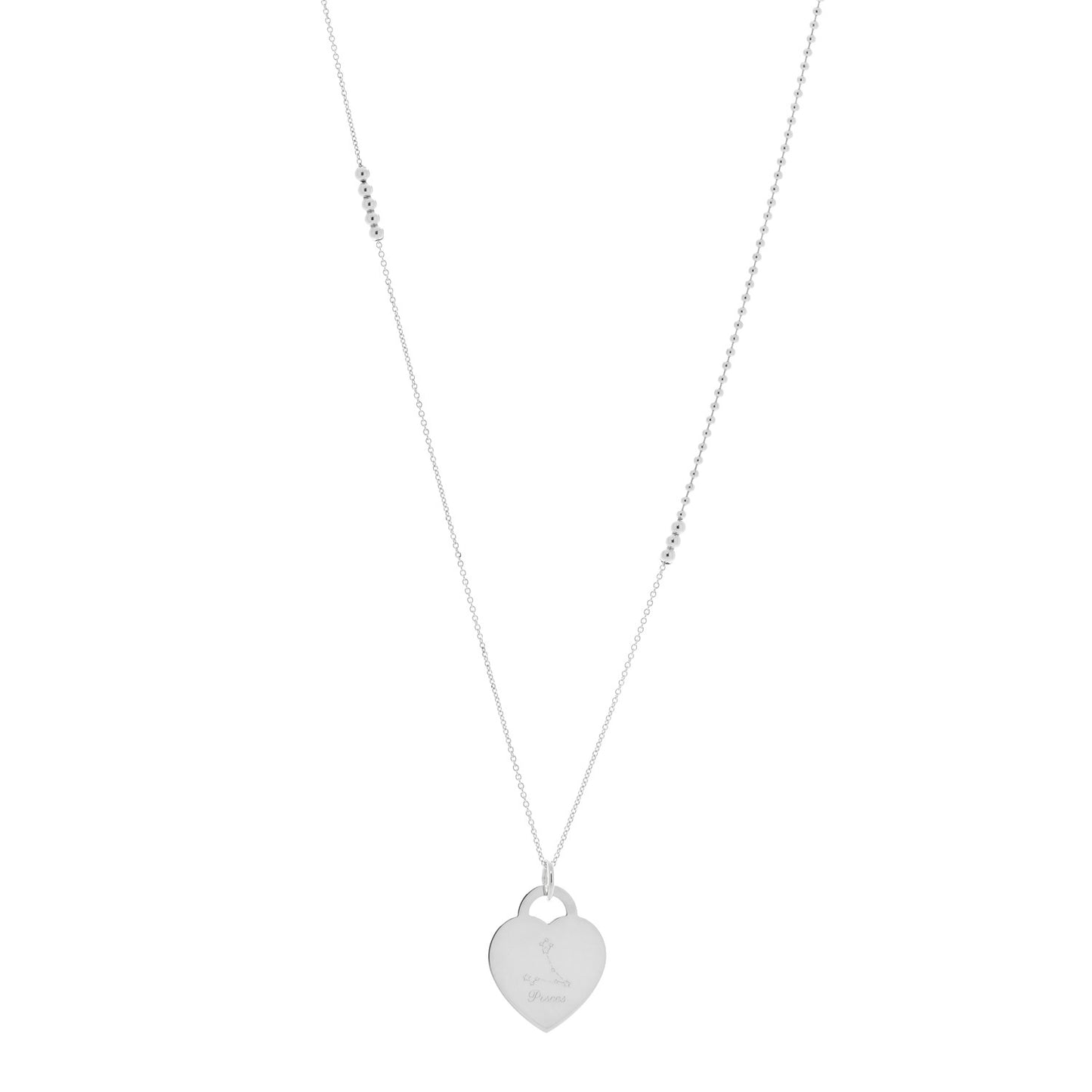 Sterling Silver Zodiac Pisces Heart Tag Pendant Necklace