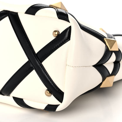 Valentino Garavani Nappa Small Roman Stud The Handle Bag Ivory Black 9 of 10