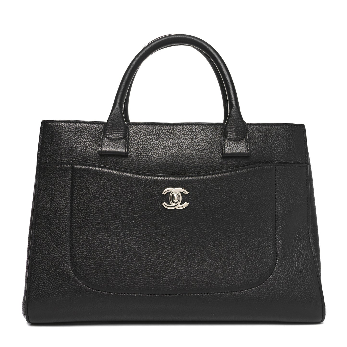 Grained Calfskin Medium Neo Executive Shopper Tote Black