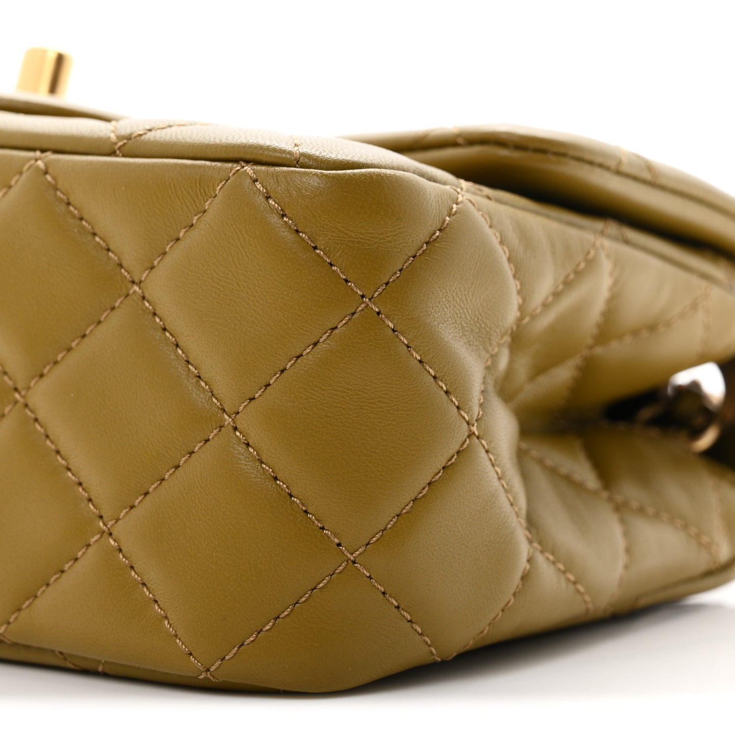Lambskin Quilted Mini Pearl Crush Flap Green