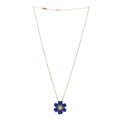 Van Cleef & Arpels 18K Yellow Gold Diamond Lapis Lazuli Mini Rose De Noel Pendant Necklace 3 of 5