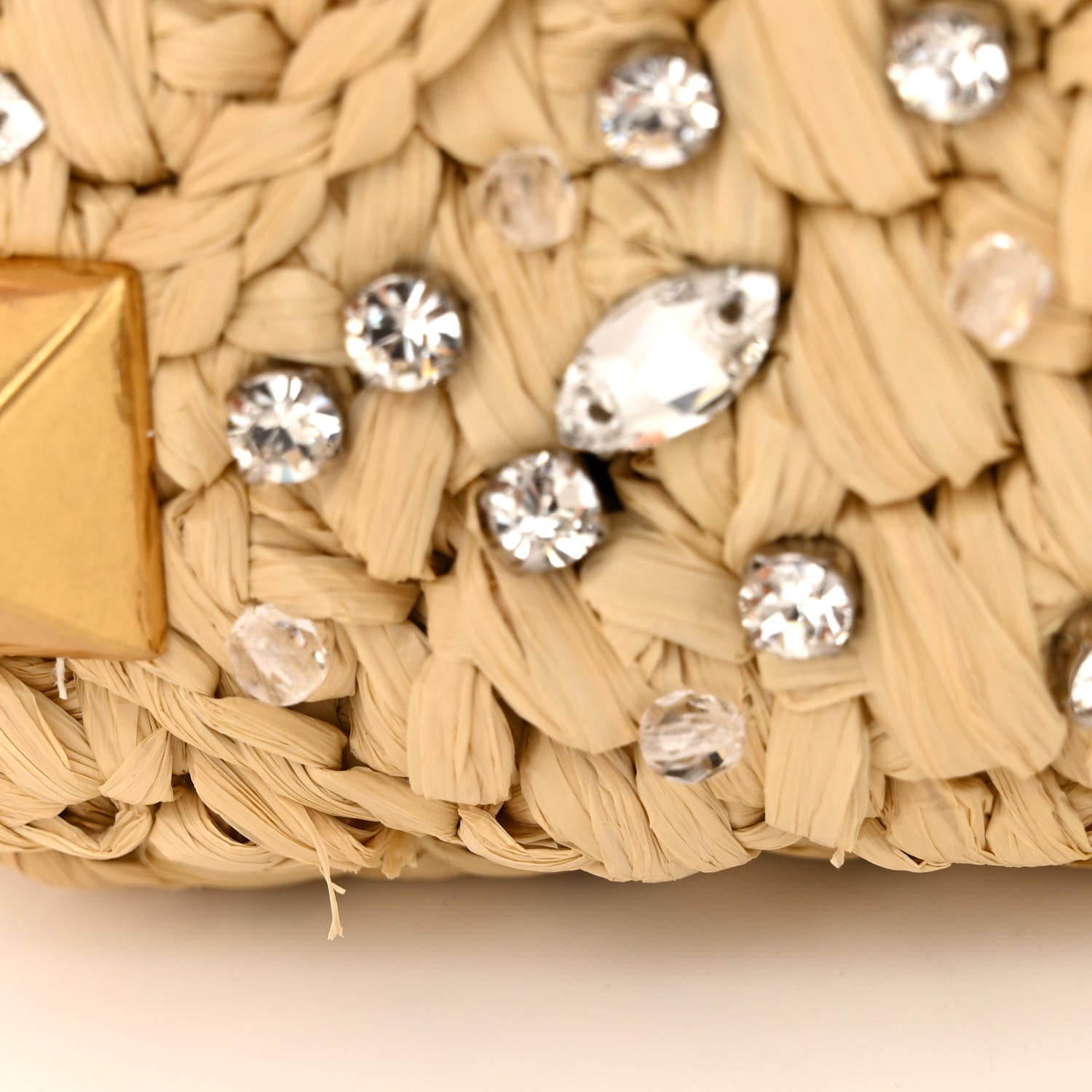 Valentino Garavani Raffia Crystal Medium Roman Stud Shoulder Bag Naturale Crystal 10 of 11