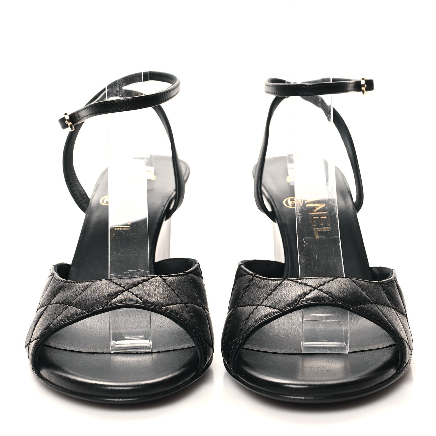 Chanel Lambskin Patent Quilted Wedge Sandals 36.5 Black 2 of 9