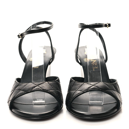 Chanel Lambskin Patent Quilted Wedge Sandals 36.5 Black 2 of 9