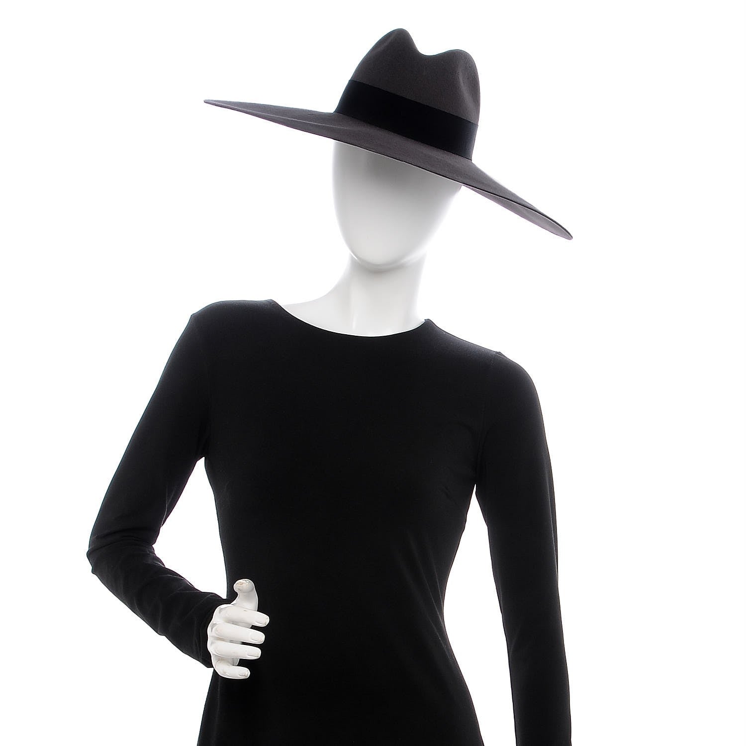 Saint Laurent Rabbit Fur Felt Wide Brim Hat 56 Gray 2 of 10