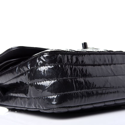 Chanel Patent Crumpled Calfskin Chevron Quilted Small Double Flap So Black 9 of 10
