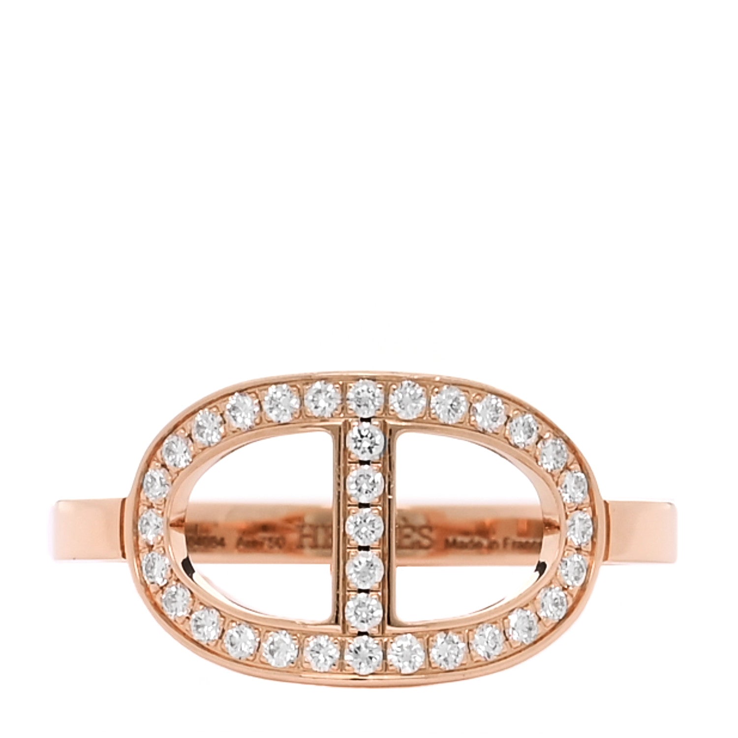 Hermes 18K Rose Gold Diamond MM Chaine d'Ancre Contour Ring 53 6.5 1 of 5