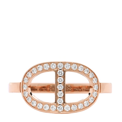 Hermes 18K Rose Gold Diamond MM Chaine d'Ancre Contour Ring 53 6.5 1 of 5