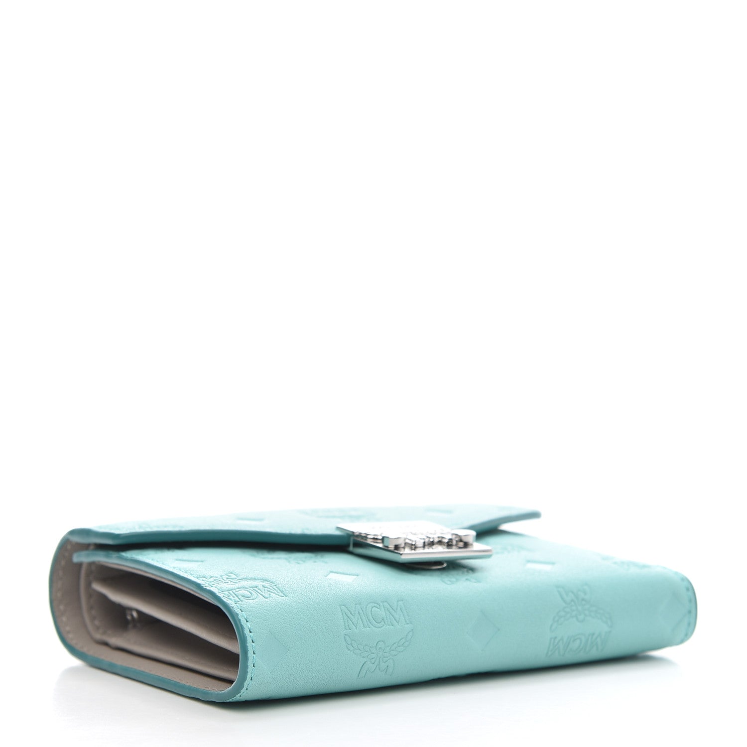 MCM Calfskin Ottomar Monogram Tri-Fold Wallet Pool Blue 4 of 7