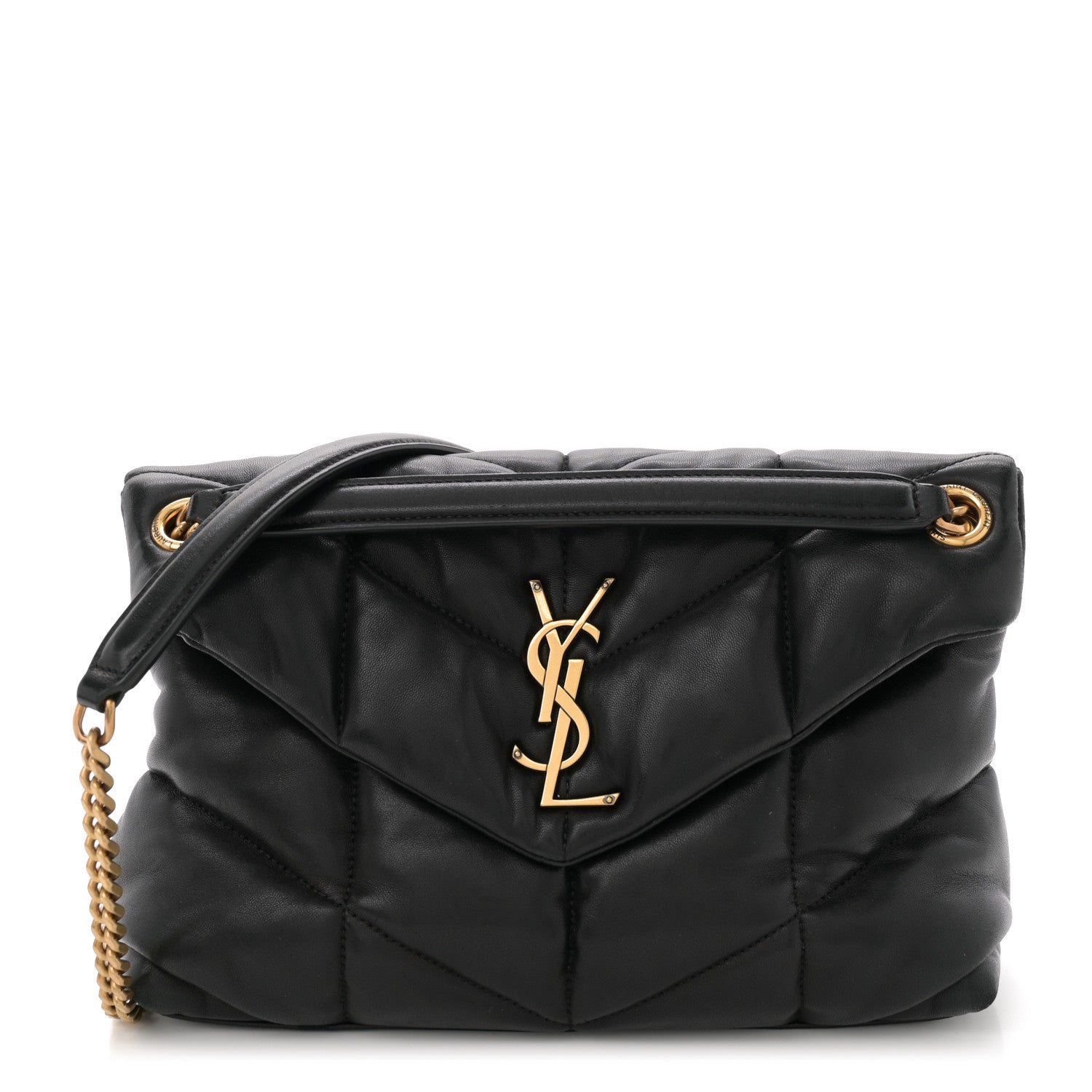 Saint Laurent Lambskin Quilted Small Loulou Puffer Monogram Chain Satchel Black 1 of 11