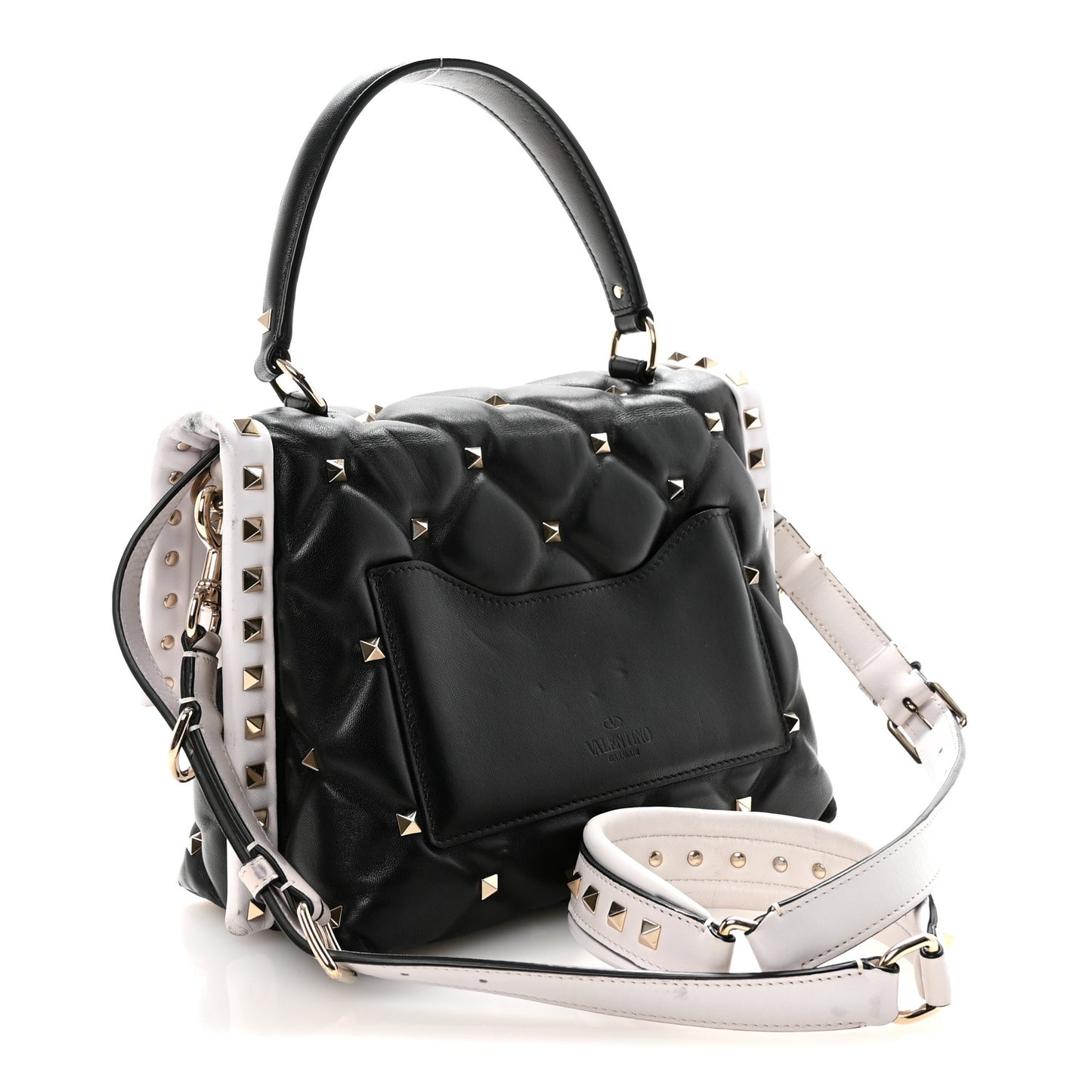 Nappa Medium Candystud Top Handle Bag White Black