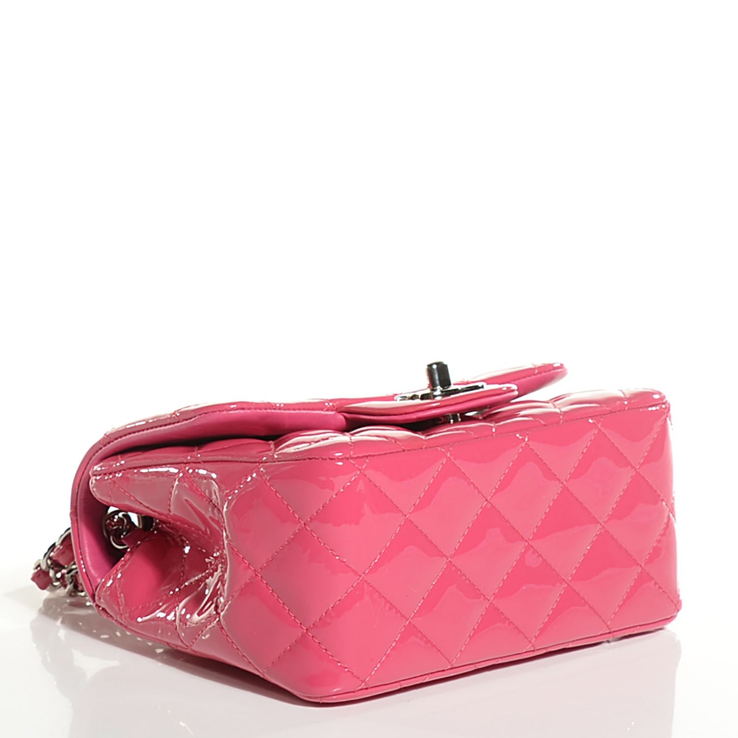 Chanel Patent Quilted Mini Square Flap Fuchsia 7 of 13