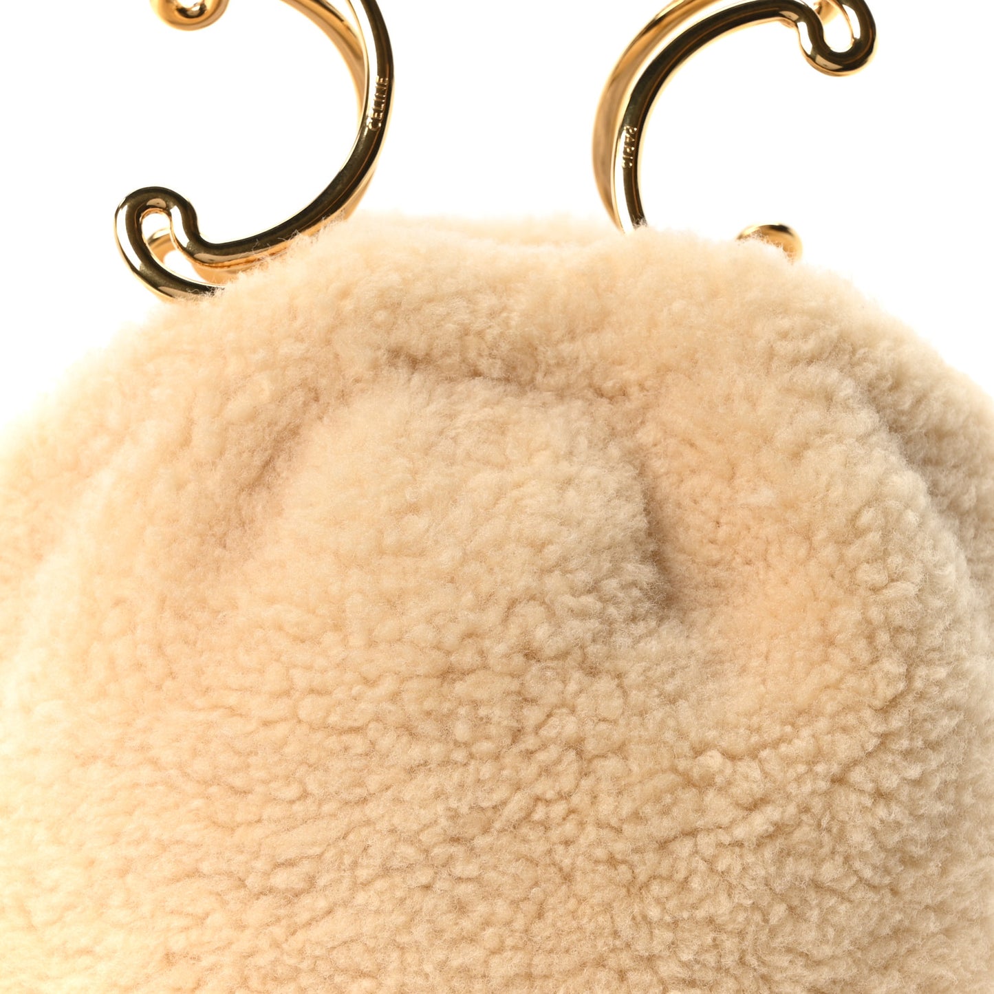 Pleated Shearling Triomphe Bag  Natural