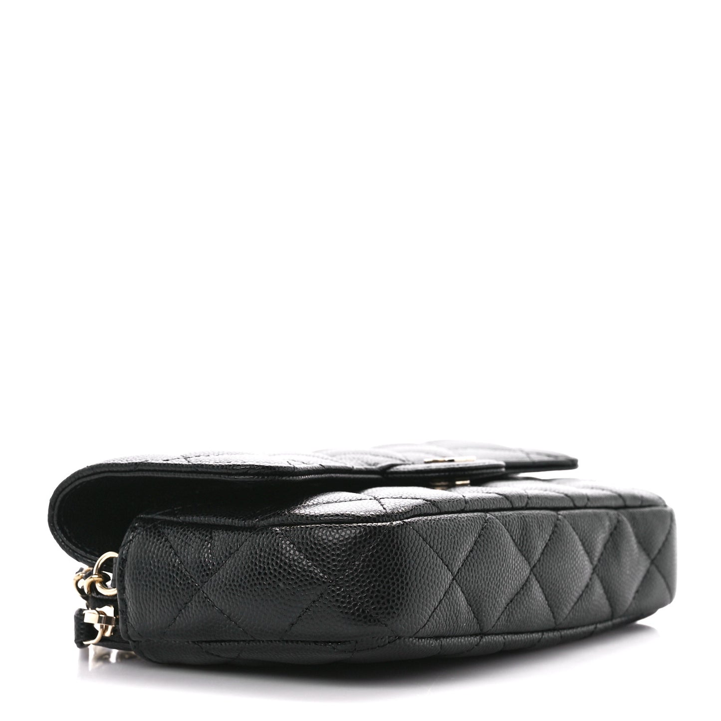 Caviar Quilted Flap Phone Holder With Chain Black