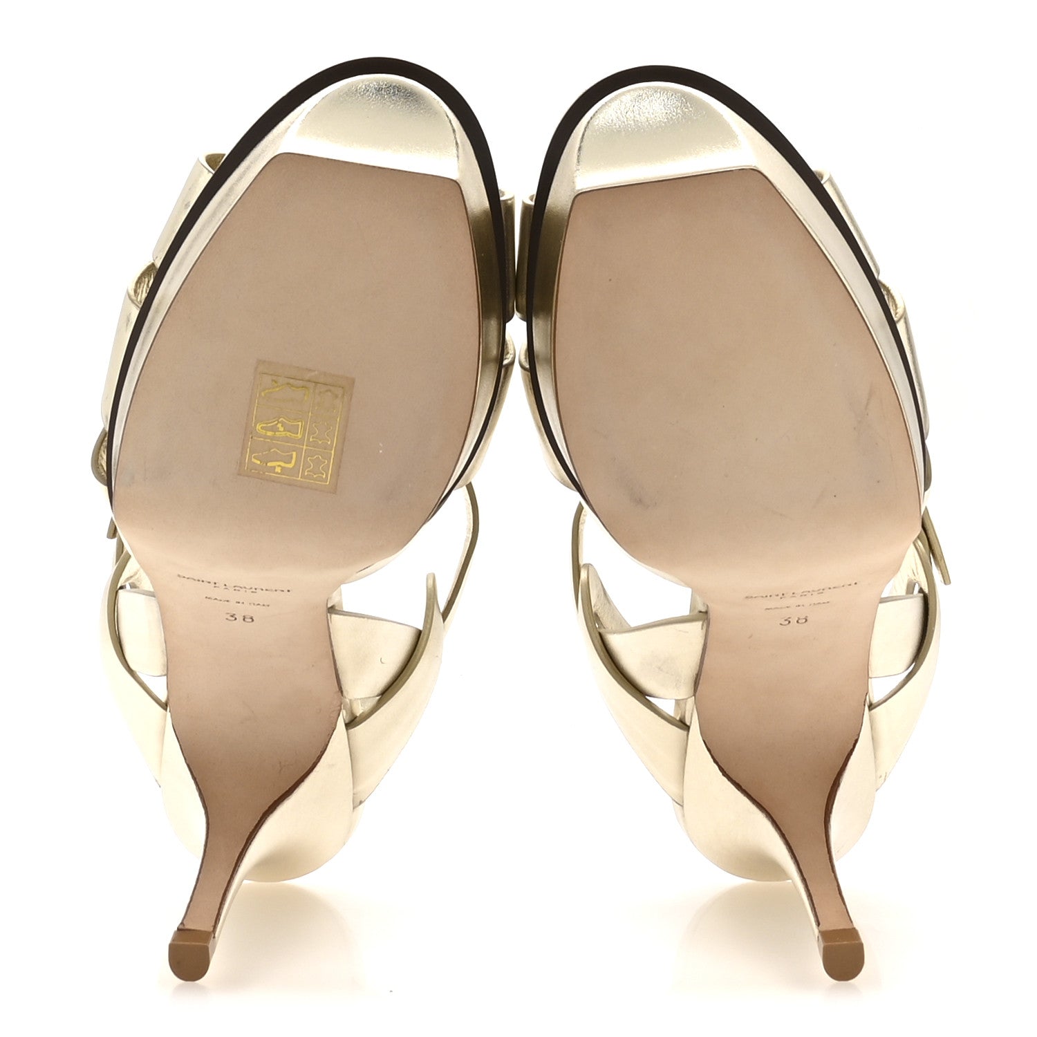 Saint Laurent Veau Laminato Tribute 75 Platform Sandals 38 Platino 6 of 9