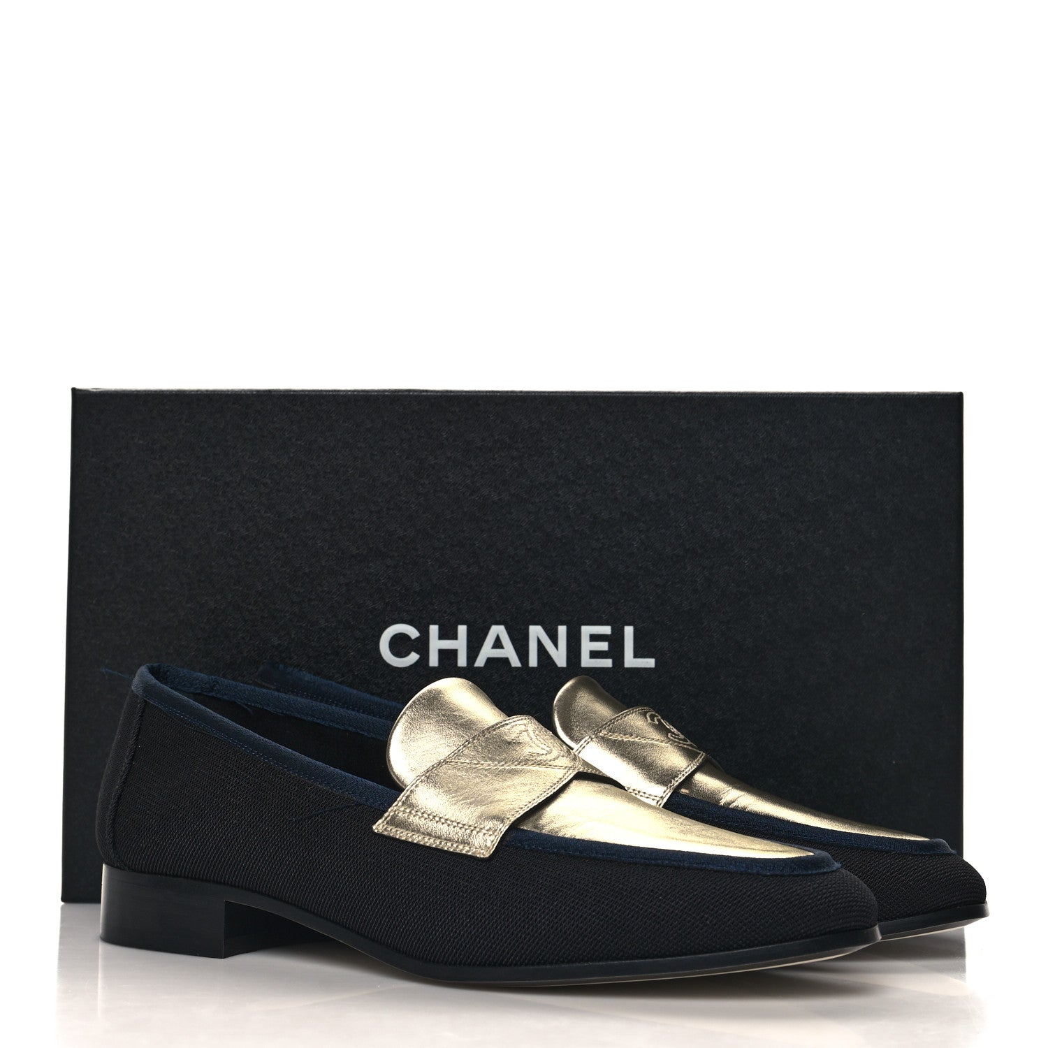 Chanel Iridescent Lambskin Fabric CC Mocassins 37.5 Gold Black 10 of 10