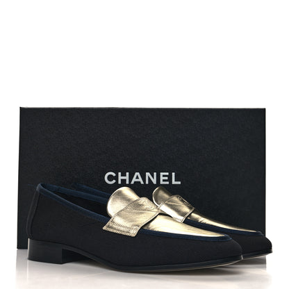 Chanel Iridescent Lambskin Fabric CC Mocassins 37.5 Gold Black 10 of 10