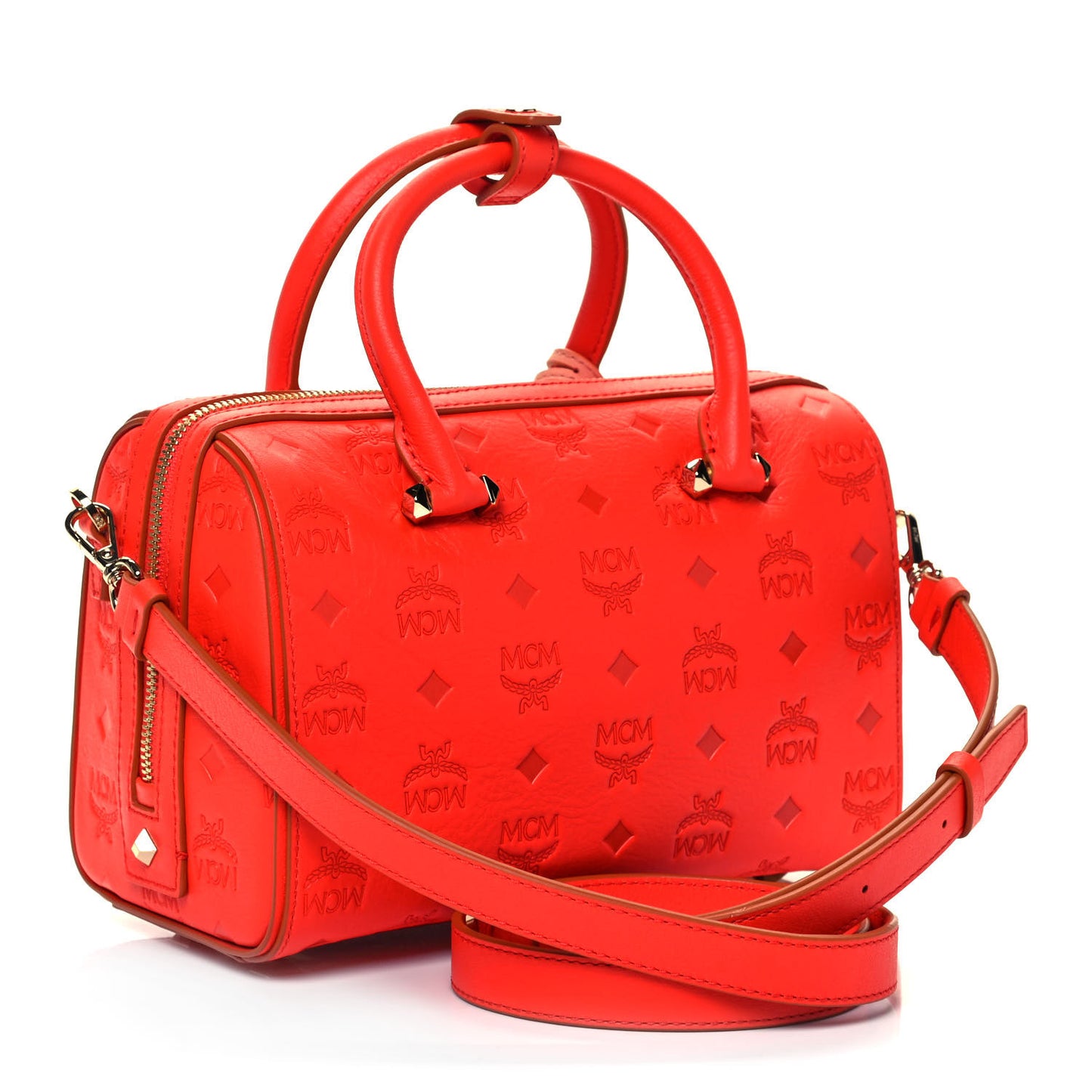 Calfskin Ottomar Monogram Small Essential Boston Bag Red
