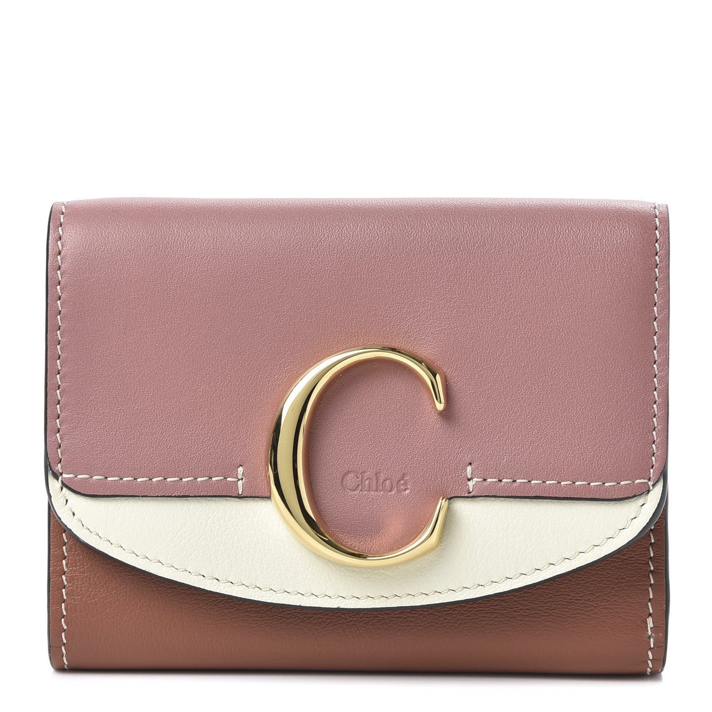 Smooth Calfskin Small C Tri-Fold Wallet Rusty Pink