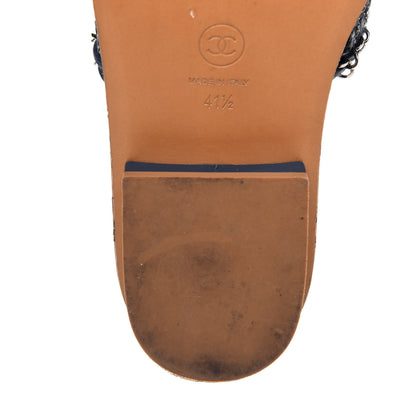 Chanel Cork Tweed Chain Mule Slides 41.5 Blue 12 of 16