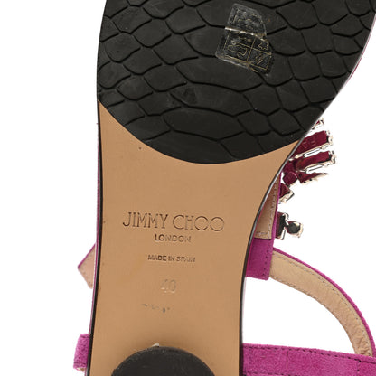 Jimmy Choo Suede Crystal T-Strap Flat Sandals 40 Magenta 6 of 9
