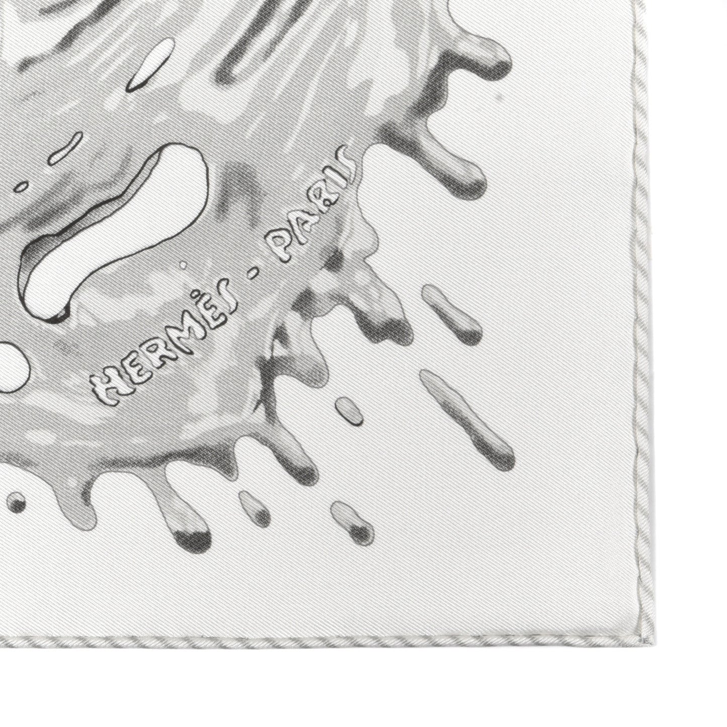 Silk Peinture Fraiche Pocket Square White Gris Perle