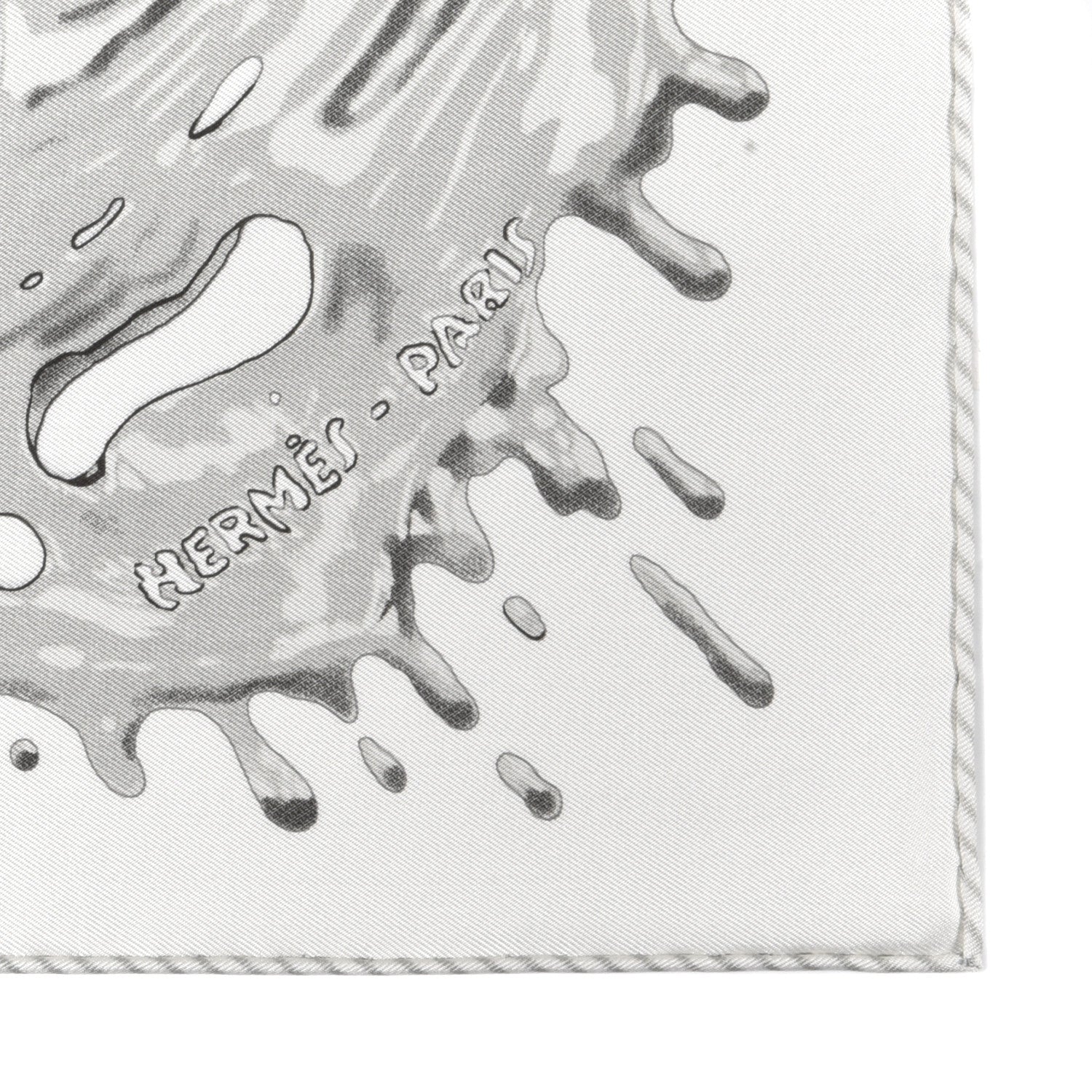 Hermes Silk Peinture Fraiche Pocket Square White Gris Perle 3 of 4
