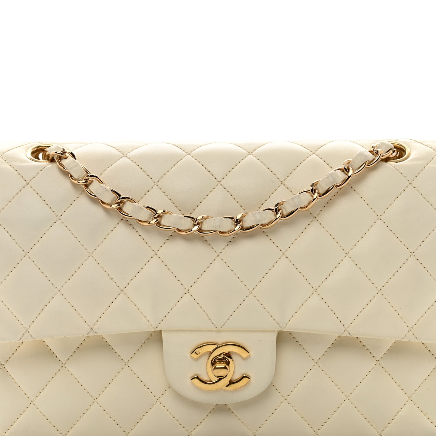 Lambskin Quilted Medium Double Flap White