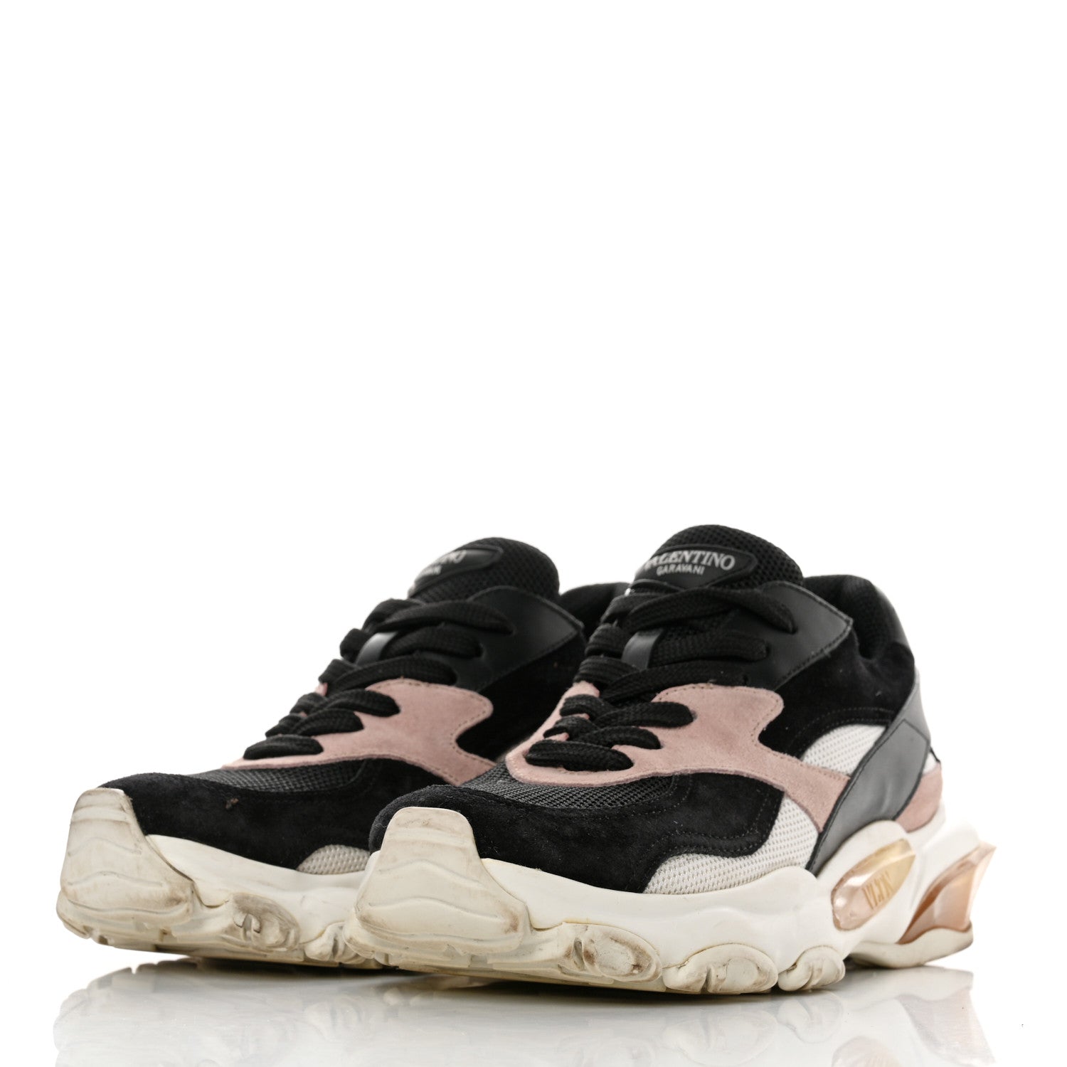 Valentino Garavani Suede Mesh Womens Bounce Sneakers 37 Black Water Rose 3 of 9