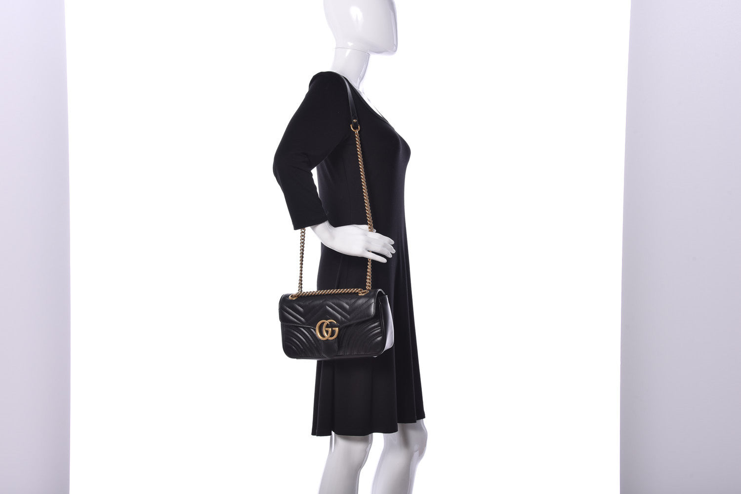 Gucci Calfskin Matelasse Small GG Marmont Shoulder Bag Black 2 of 14