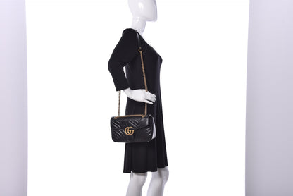 Gucci Calfskin Matelasse Small GG Marmont Shoulder Bag Black 2 of 14