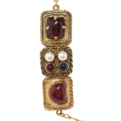 Chanel Gripoix Poured Glass Pearl CC Long Necklace Red Gold Multicolor 5 of 7