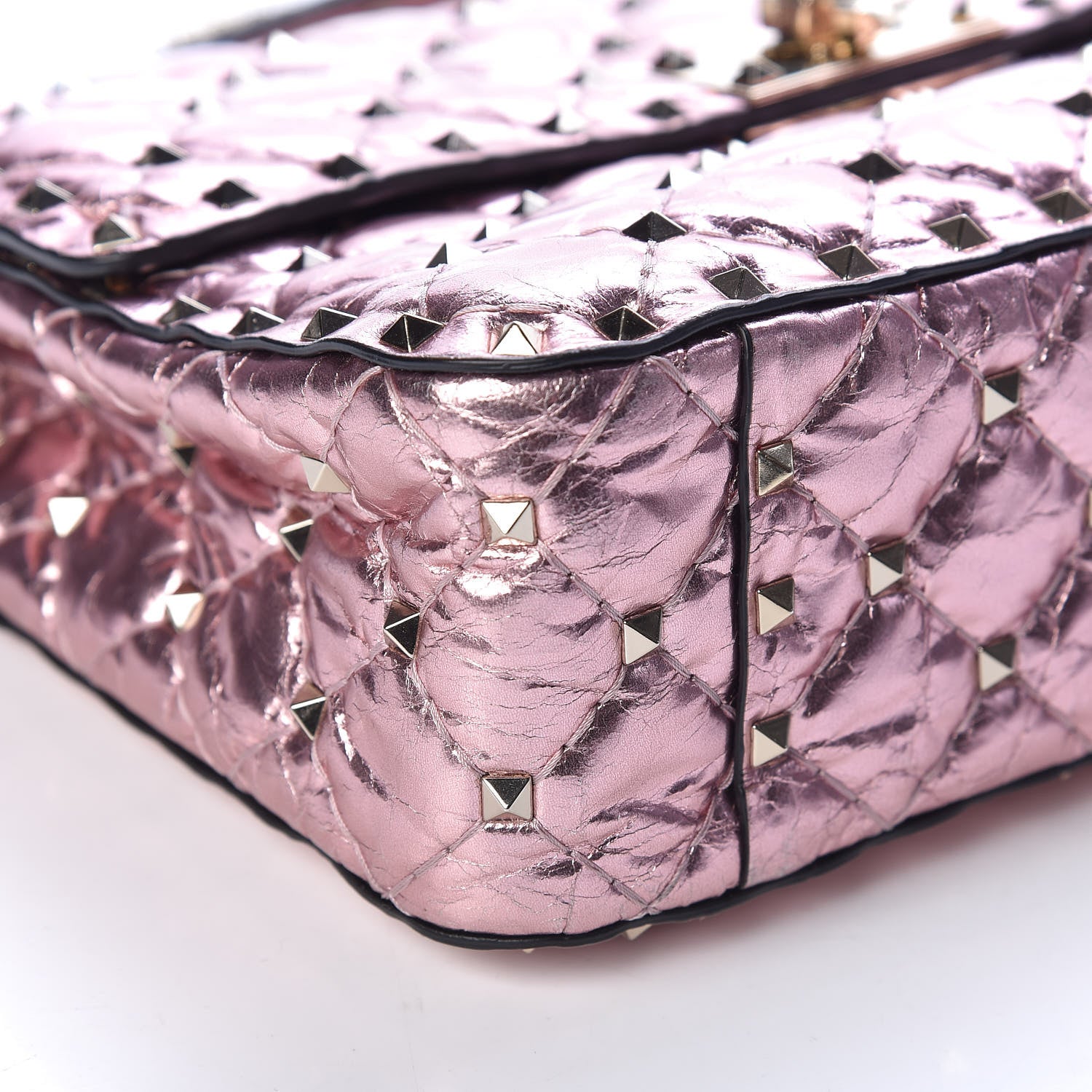 Valentino Garavani Metallic Wrinkled Lambskin Medium Rockstud Spike Shoulder Bag Lipstick 10 of 11