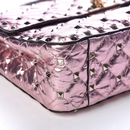 Valentino Garavani Metallic Wrinkled Lambskin Medium Rockstud Spike Shoulder Bag Lipstick 10 of 11