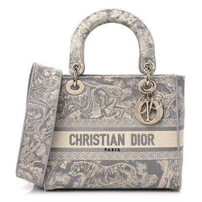 Christian Dior Canvas Toile De Jouy Reverse Embroidered Medium Lady D-Lite Gray 1 of 10