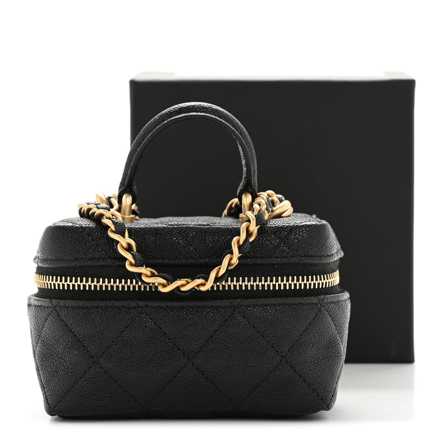 Caviar Quilted Mini Top Handle Vanity With Chain Black