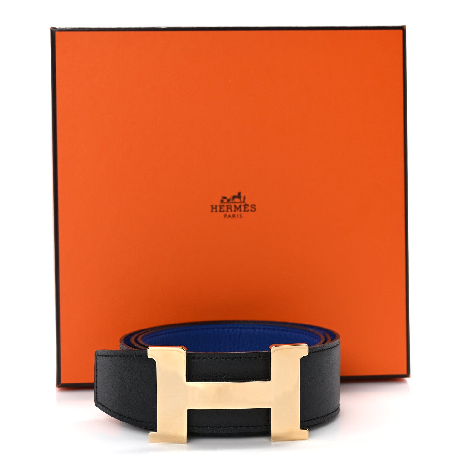 Hermes Togo 38mm Constance H Belt 90 36 Black Bleu Electrique 5 of 5