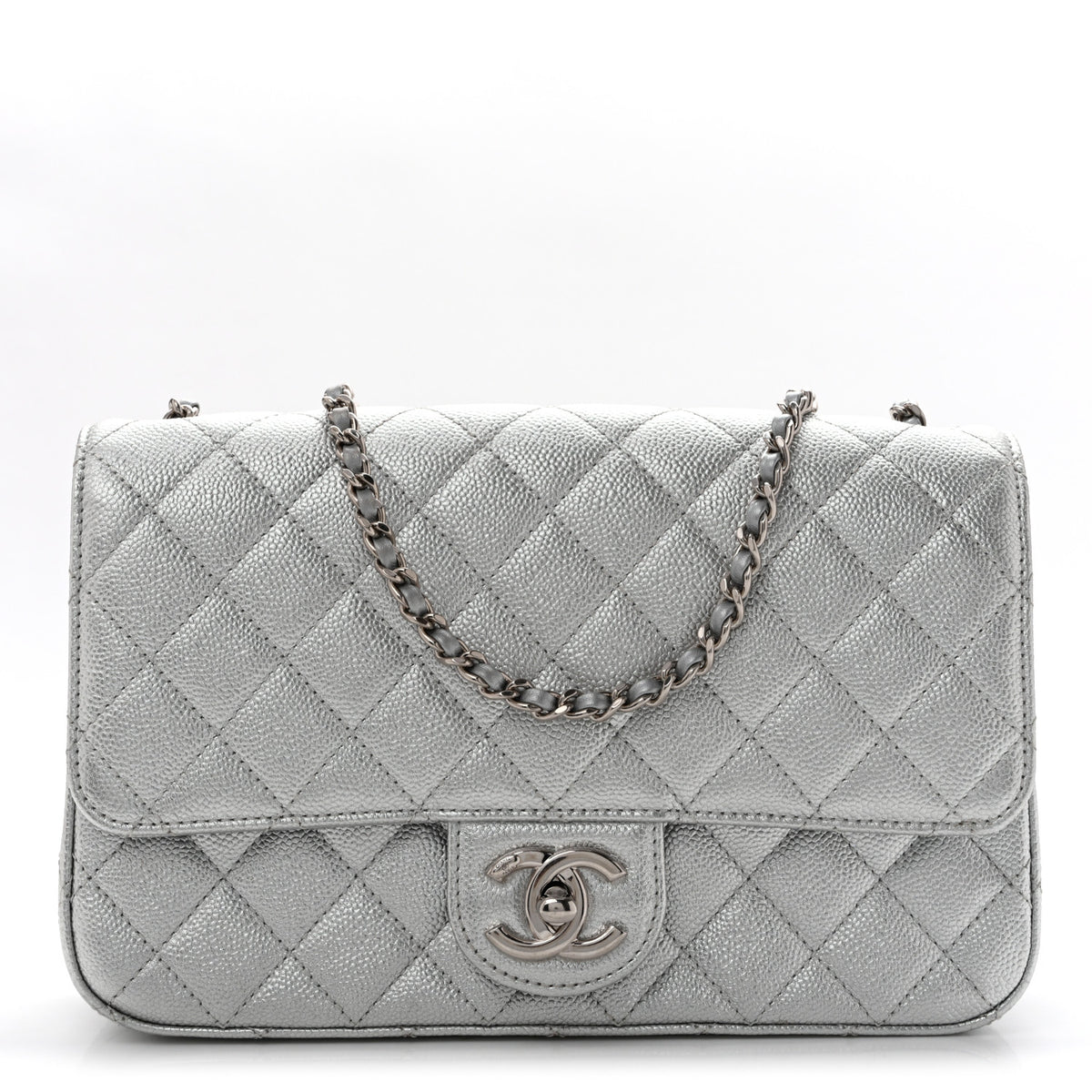 Chanel Metallic Caviar Quilted Medium CC Slide Flap Silver 2 of 27