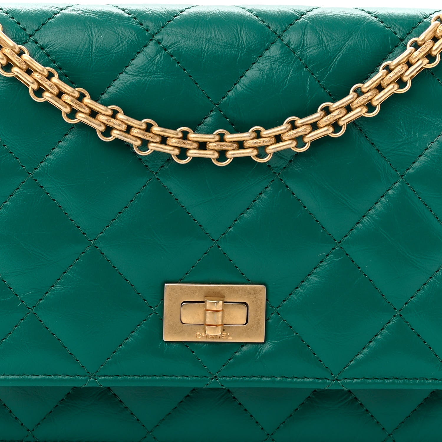 Chanel Aged Calfskin Quilted 2.55 Reissue Wallet On Chain WOC Green 7 of 9