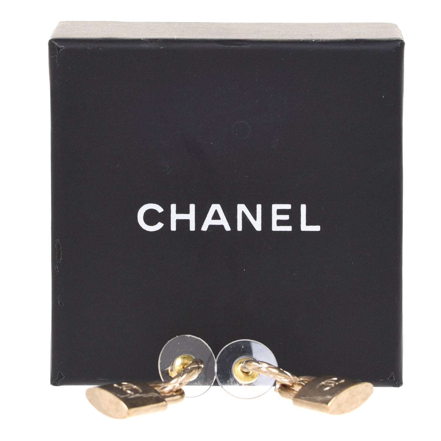Metal Lock Drop Earrings Light Gold