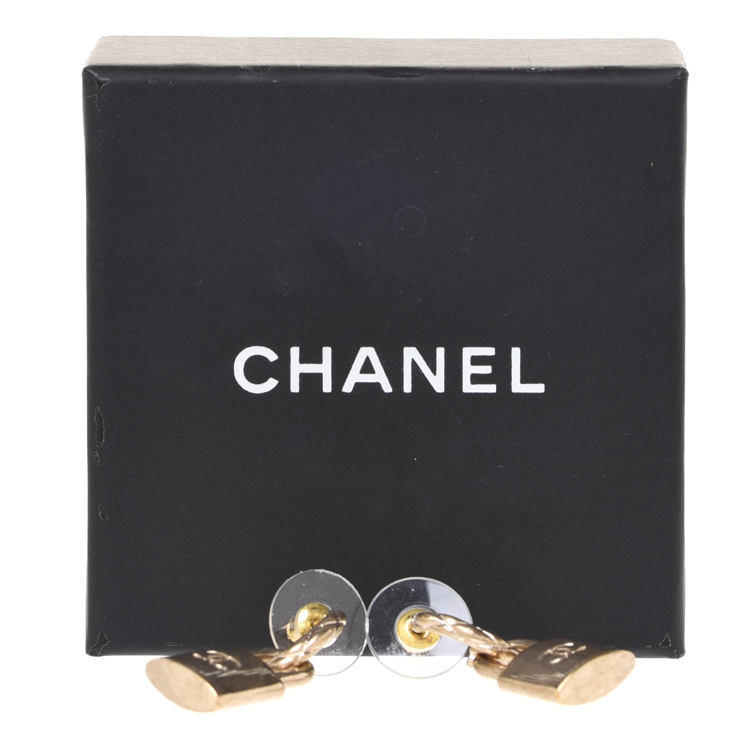 Chanel Metal Lock Drop Earrings Light Gold 5 of 5
